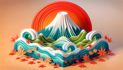 Serene Mount Fuji Sunset with Autumn Leaves