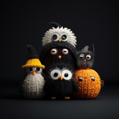 Cute halloween themed animals on a knitted
