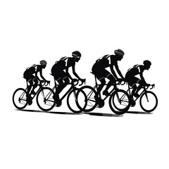 Silhouettes of sports cyclists racing on both road and mountain terrain