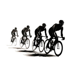 Silhouettes of sports cyclists racing on both road and mountain terrain