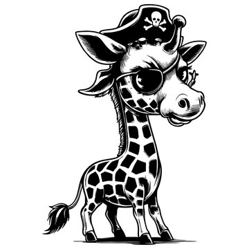 Giraffe Pirates black and white vector illustration