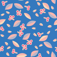Japanese Cute Flower Leaf Vector Seamless Pattern
