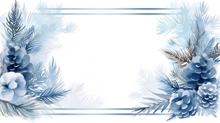 Fototapeta na wymiar Blue Winter Foliage Frame with Floral Elements