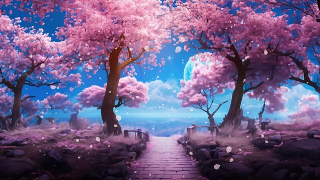 japanese sakura falling windy in the park background seamless loop