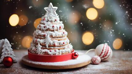 Christmas cupcakes on table with bokeh background for Christmas and New Year. AI generate,