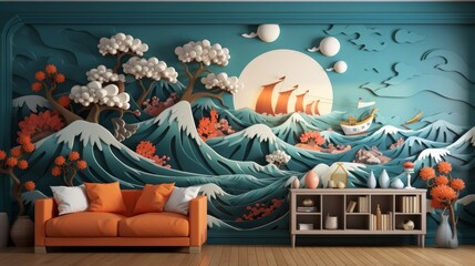 Customizable illustration of a wall mockup in a kids playroom