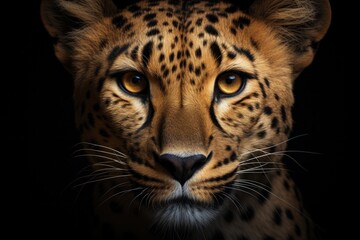 Enchanting closeup portrait of a cheetah, captured in minimalist style, highlighting the mesmerizing beauty of its features, from the striking spots to the intense gaze
