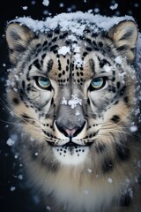 Fototapeta premium Beautiful female Snow Leopard with blue eyes