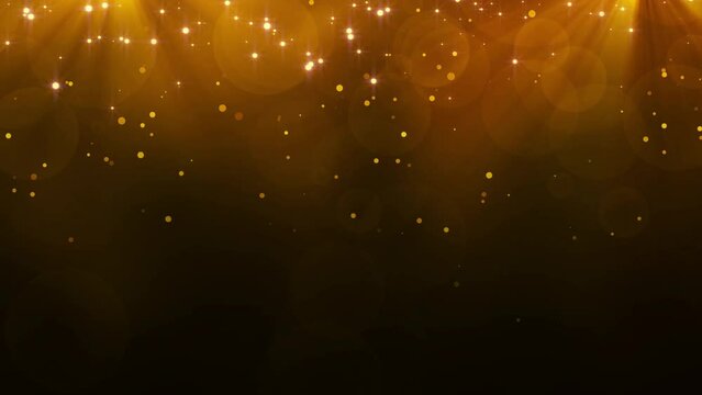 Gold rain particles background. Bokeh celebration award winner. 4K resolution video 3840x2160