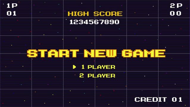 START NEW GAME play .pixel art .8 bit game. retro game. for game assets.