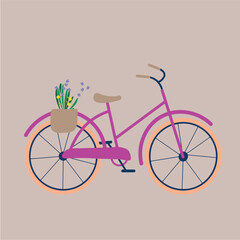 Bicycle with flowers in a pot. Vector illustration in flat style
