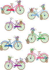 Bicycle with flowers. Vector illustration isolated on a white background.
