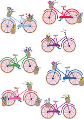 Bicycle with flowers. Vector illustration in flat style isolated on white background.