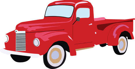 Vector illustration of a red pick-up truck on a white background - obrazy, fototapety, plakaty