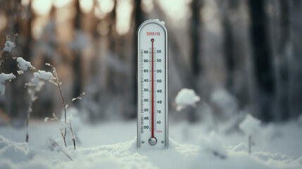 thermometer in the snow, AI Generative.