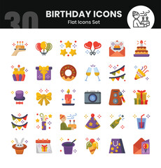 Birthday Icons Bundle. Flat icon style. Vector illustrations
