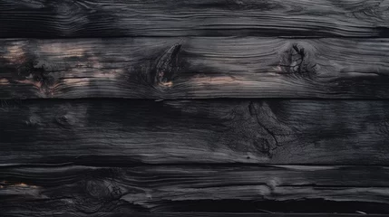 Photo sur Aluminium Texture du bois de chauffage A close-up of black burnt wooden boards, charred wooden planks. AI Generated.