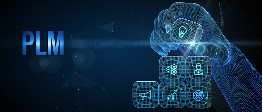 PLM Product lifecycle management system technology concept. Technology, Internet and network concept. 3d illustration