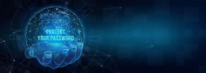 Secure internet access and personal information security. PROTECT YOUR PASSWORD. 3d illustration