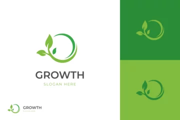 Tuinposter growing leaf logo icon design, circle Earth with plant graphic element, symbol, sign for green Earth Day, nature globe and greening earth logo template © Agung