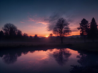 Obraz premium sunset over lake