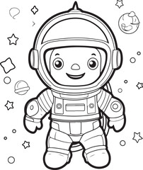 astronaut coloring book illustration cute kawai style