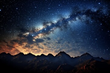 a starry sky over mountains