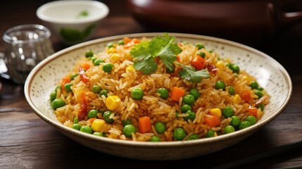 Fried rice with peas and carrot