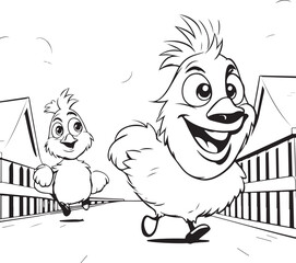 cheerful chicks hand drawn coloring page for kids