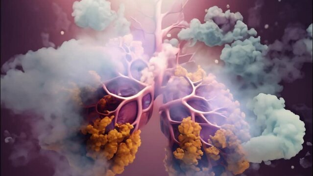 Human lungs with colorful explosions, representing breathing and life