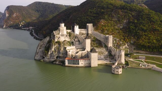 Aerial view of Golubac Fortress in Serbia