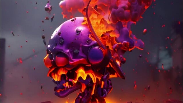 purple skull with exploding head