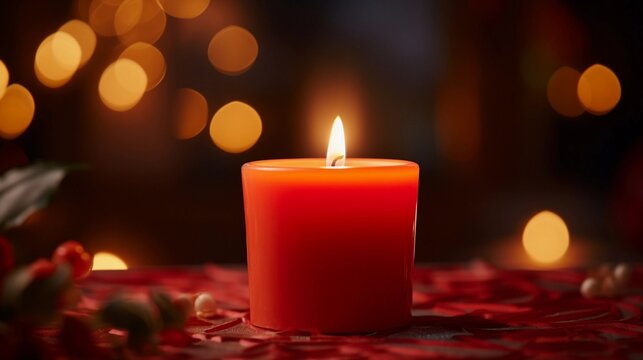 Capture the romantic atmosphere of a close-up burning candle in a dimly lit setting, AI generated, background image