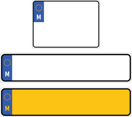  Vehicle registration plates of MALTA. EU country identifier. Vector illustration.