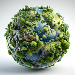 3D Planet earth with nature. Environment and earth day concept. Ecology