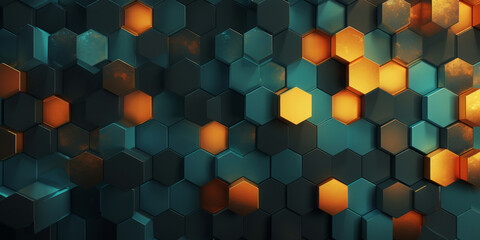 Abstract orange and cian hexagonal background