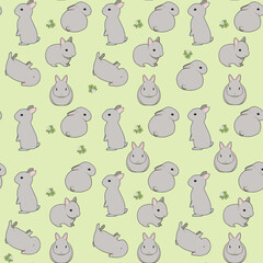 灰色うさぎとクローバー（黄緑色）