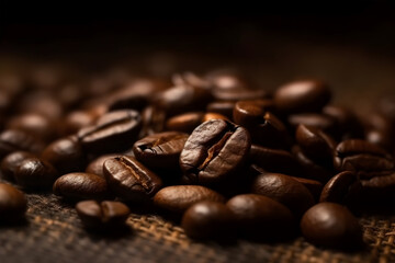 Fototapeta premium coffee beans on a dark background.