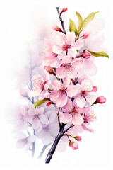 Ethereal Blooms: Captivating Watercolor Rendering of Cherry Blossom Branch