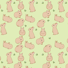 Obraz premium 茶うさぎとクローバー（黄緑色）