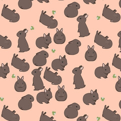 こげ茶うさぎとクローバー（ピンク）