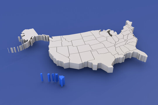Hawaii state of USA map with white states a 3D united states of america map