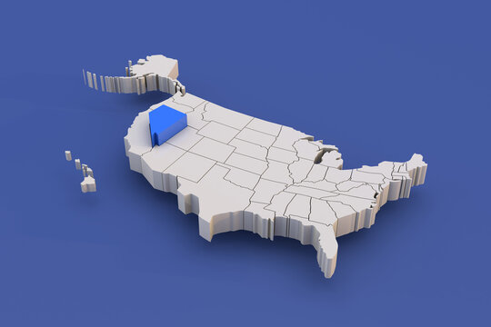 Nevada state of USA map with white states a 3D united states of america map