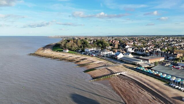 Tankerton Beach Whitstable seaside town  Kent UK  Drone, Aerial,
