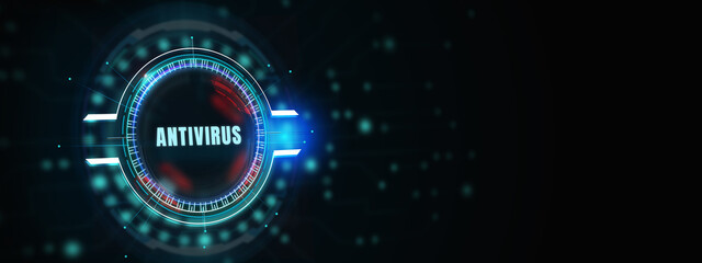 Antivirus Cyber security Data protection Technology concept on virtual screen. 3d illustration