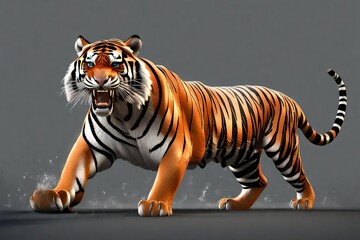 Generate a powerful and immersive 3D rendering of a roaring tiger, isolated on a transparent background, rendered in high-resolution .