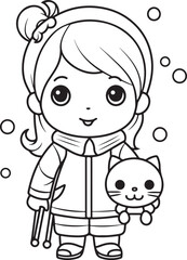 hand drawn kawai style coloring book page for kids