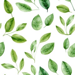 Seamless pattern of watercolor leaves on white background