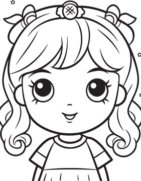 hand drawn kawai style coloring book page for kids