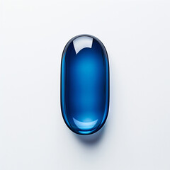 One opaque blue pill on a white background. Close up. Generative AI